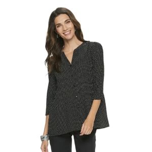 Croft & Barrow Print Pleated Blouse Women's Black